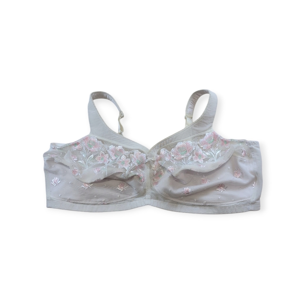 Glamorize Women's Bra 50DD‎ White Floral Netting Unlined Wide Straps Adjustable
